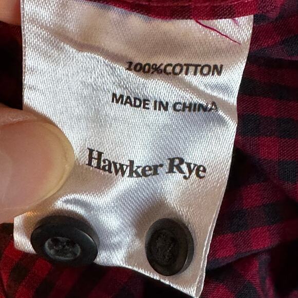 Hawker Rye Men's Checkered Button-Down Shirt Burgundy 100% Cotton NWT Large - Picture 9 of 10